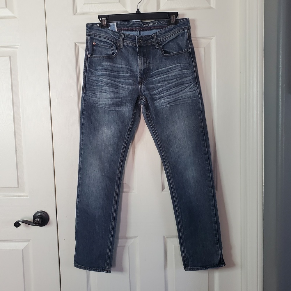MBX Denim Blue Jeans Slim Stretch Whisker Straight Mid-rise 30x28 Western